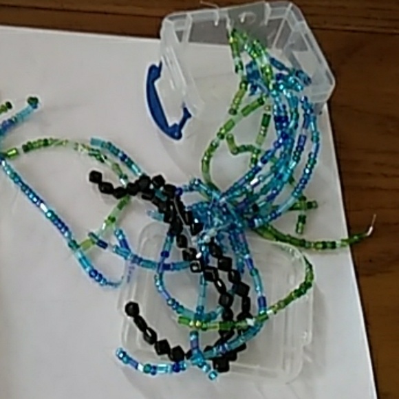 BLUE Green Black Beads Glass 7"strands - Picture 5 of 6